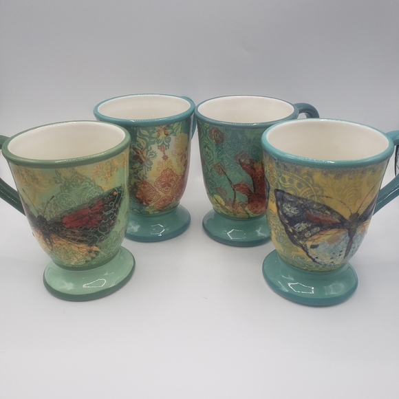 Four Studio Shop Mugs Susan Winget 3 Blue And One Green Butterflies And Flowers - Picture 1 of 7